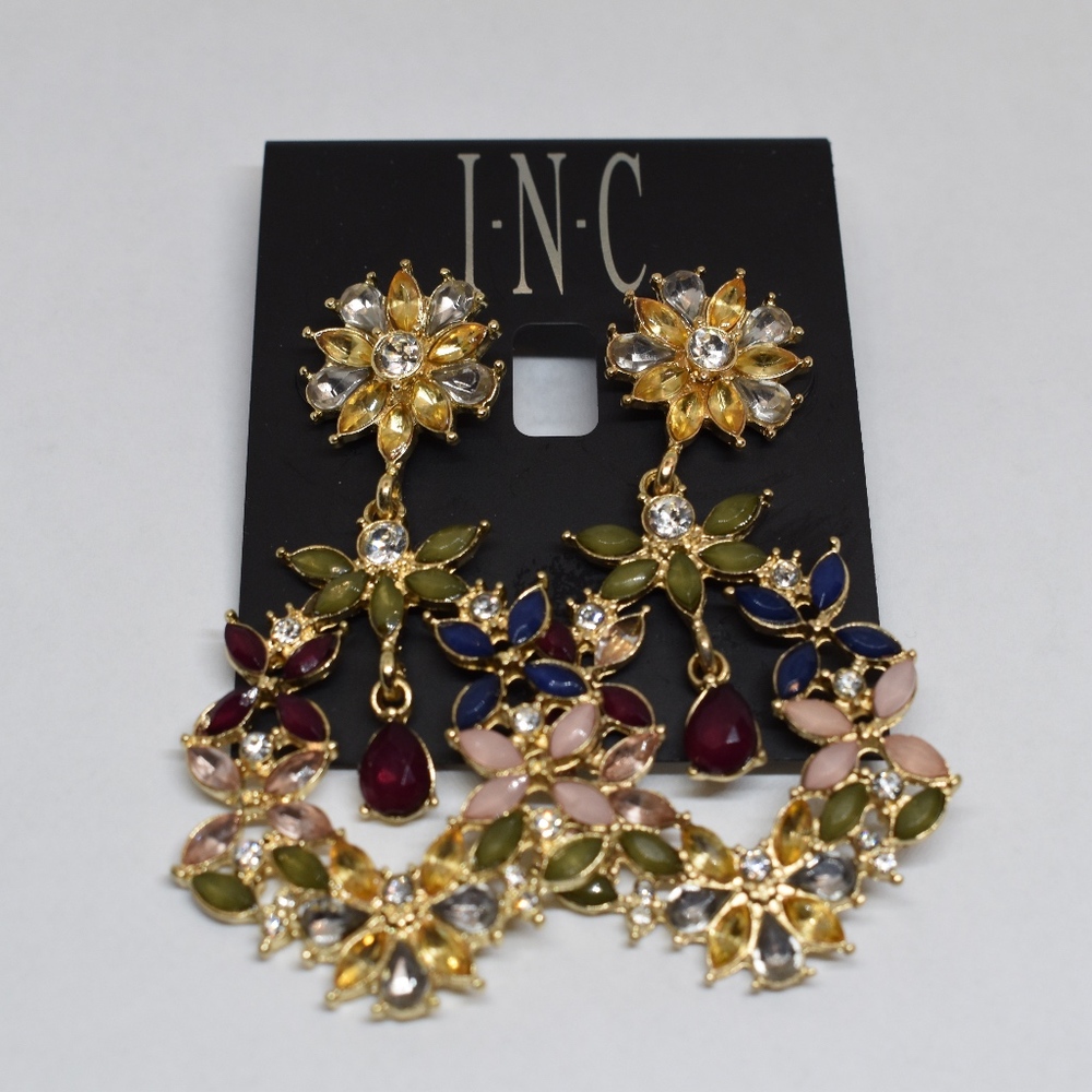 I.N.C. Gold-Tone Multi-Stone Drop Flower Earrings